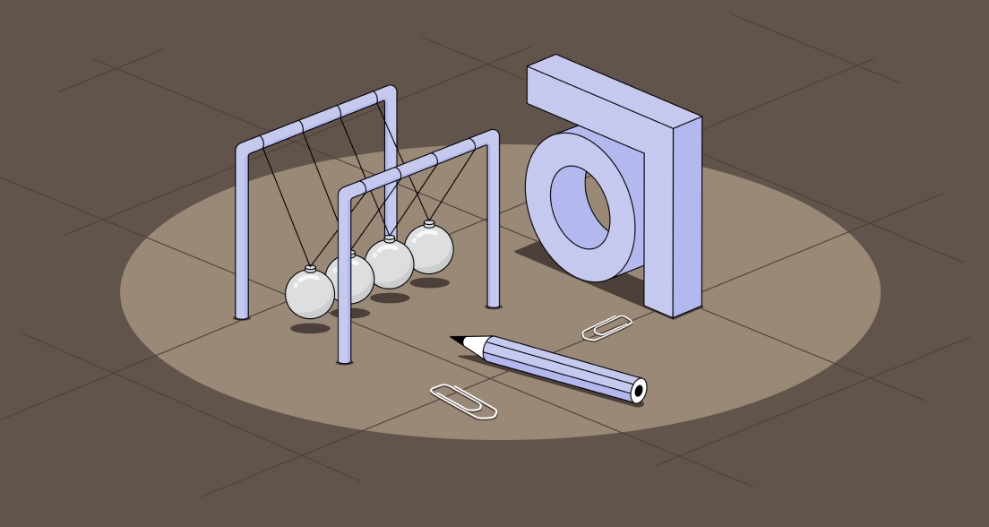 Illustration with 支持客服多语种的BG真人厅 Abstract  logo pencil and Newtons Cradle
